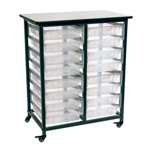 Luxor Workspaces Mobile Bin Storage Unit Double Row W/S Clear Bins (MBS-DR-16S)
