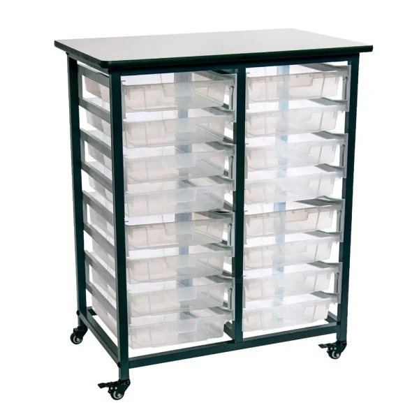 Luxor Workspaces Mobile Bin Storage Unit Double Row W/S Clear Bins (MBS-DR-16S)