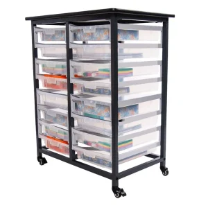 Luxor Workspaces Mobile Bin Storage Unit Double Row W/S Clear Bins (MBS-DR-16S) - view 2