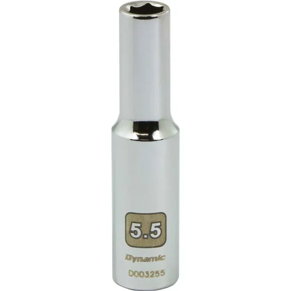 Dynamic Tools 1/4″ Drive 6 Point Metric, 5.5mm Deep Length, Chrome Finish Socket (D003255)