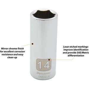 Dynamic Tools 1/4″ Drive 6 Point Metric, 5.5mm Deep Length, Chrome Finish Socket (D003255) - view 2
