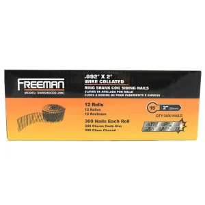 Freeman SNRSHDG92-2WC 15 Degree 2″ Wire Collated Galvanized Ring Shank Coil Siding Nails (3600 Count) (SNRSHDG92-2WC)