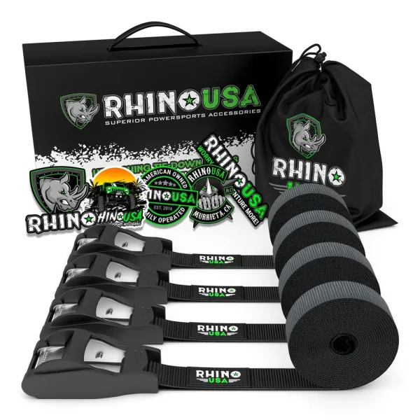 RHINO USA LASHING STRAPS 1IN X 12FT – SET OF 4 (BLACK) (LASHING-STRAP-4PK)