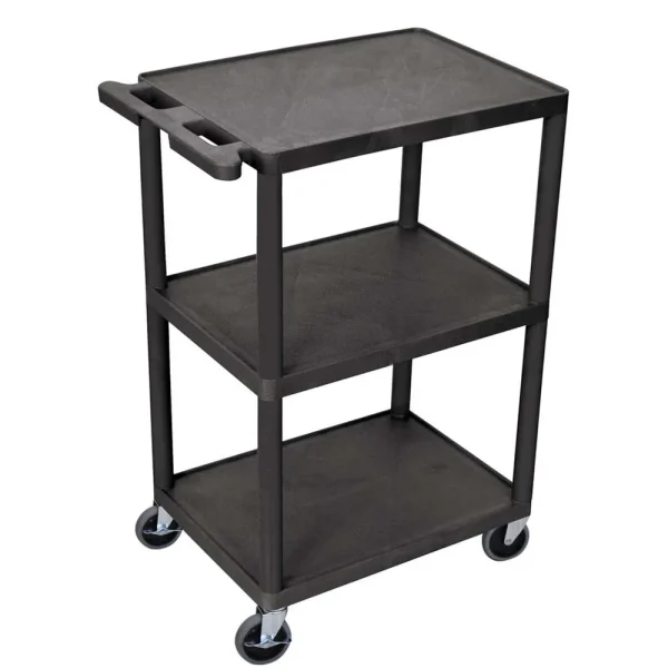 Luxor Workspaces 3 Shelves Structural Foam Plastic Utility Cart, Black (HE42-B)