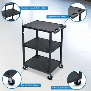 Luxor Workspaces 3 Shelves Structural Foam Plastic Utility Cart, Black (HE42-B) - view 2