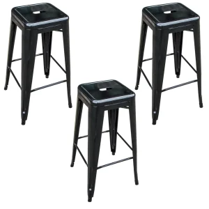 AmeriHome BS030B3PK Loft Black Metal Bar Stool – 3 Piece