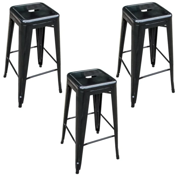 AmeriHome BS030B3PK Loft Black Metal Bar Stool – 3 Piece