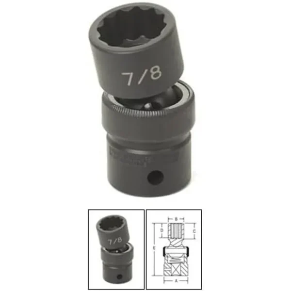 Grey Pneumatic 7/16″ X 12 Point Short 1/2″ Drive Universal Impact Socket (2114U)