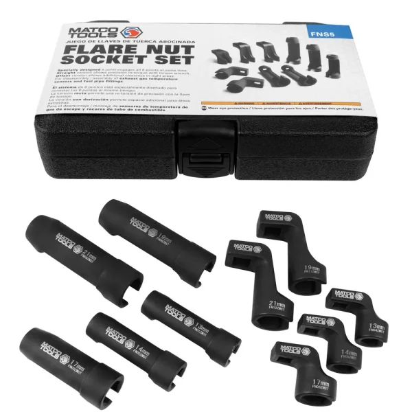 10 PC 3/8″ AND 1/2″ DRIVE METRIC FLARE NUT SOCKET SET – STRAIGHT AND OFFSET