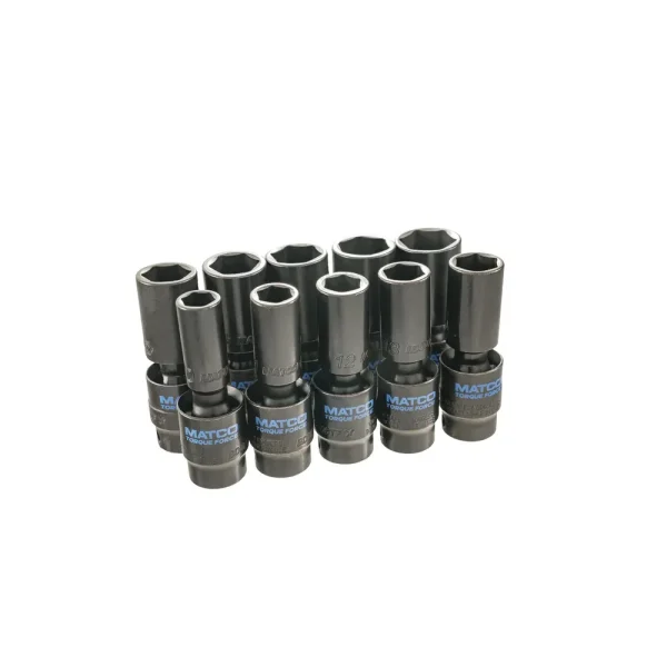 10 PIECE 3/8″ DRIVE METRIC 6 POINT TORQUE FORCE DEEP UNIVERSAL IMPACT SOCKET SET