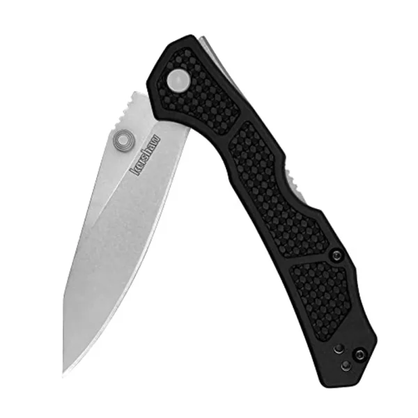 Kershaw 2033 Cargo Folding Knife 3.2″ D2 Stonewashed Clip Point, Black GFN