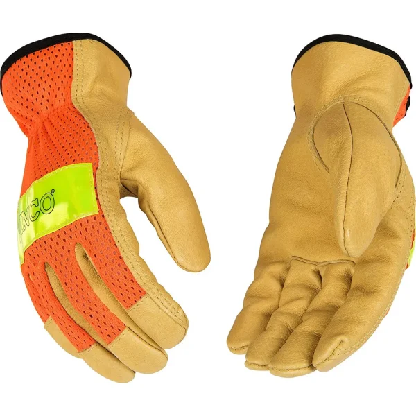 Kinco 909-XL Men’s Unlined Grain Pigskin Mesh Back Gloves, Safety, XL, Orange