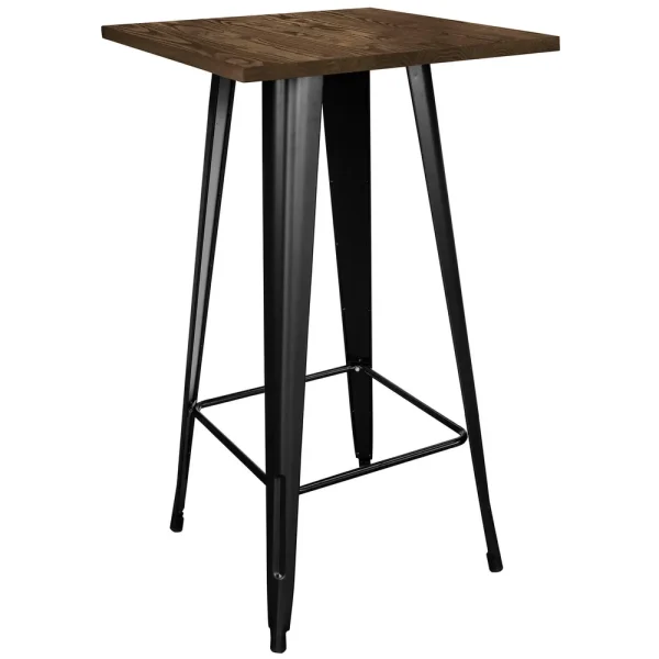 AmeriHome Loft Black Metal Pub Table with Wood Top (PUBTBWT)