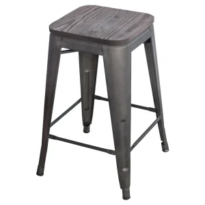 AmeriHome BS24BWTSET Black 24 in. Metal Bar Stool with Wood Seat- 4 Piece - view 2