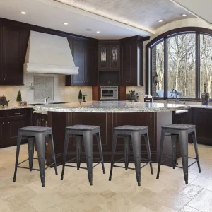 AmeriHome BS24BWTSET Black 24 in. Metal Bar Stool with Wood Seat- 4 Piece - view 3