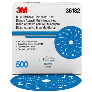 3M 6″ 500+Grit Multi-Hole Hookit Blue Abrasive Disc (36182)