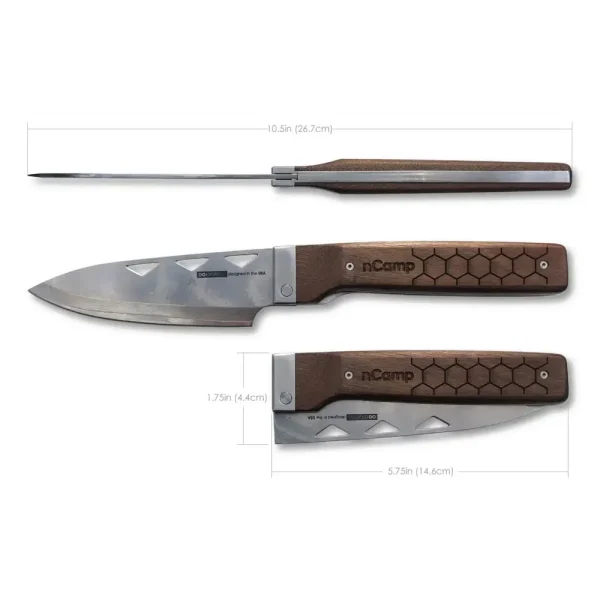 nCamp Food Prep Knife with Damascus Blade and Walnut Handle (NCMP-NAC01CKUS)