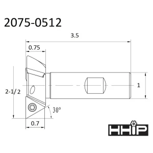HHIP 2-1/2″ X 1 SHANK 3 FLUTE 60 DEGREE INDEXABLE DOVETAIL CUTTER (2075-0512) - view 3