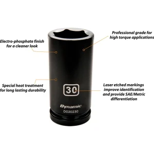 Dynamic Tools 3/4″ Drive 6 Point Metric, 35mm Deep Length, Impact Socket (D020235) - view 2