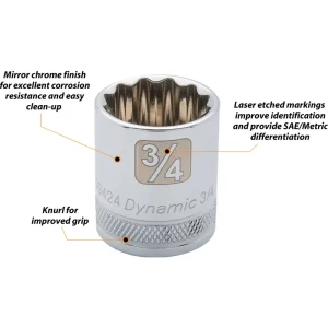 Dynamic Tools 3/8″ Drive 12 Point SAE, 5/8″ Standard Length, Chrome Finish Socket (D009420) - view 3