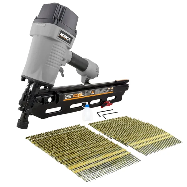 NuMax SFR2190WN Pneumatic 21 Degree 3-1/2″ Full Round Head Framing Nailer with Nails (500 Count) (SFR2190WN)