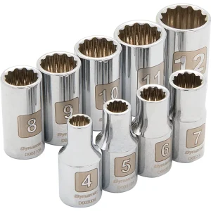 Dynamic Tools 1/4″ Drive 9 Piece 12 Point, Standard Metric Socket Set, 4mm – 12mm (D004008)