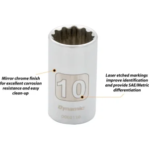 Dynamic Tools 1/4″ Drive 9 Piece 12 Point, Standard Metric Socket Set, 4mm – 12mm (D004008) - view 3