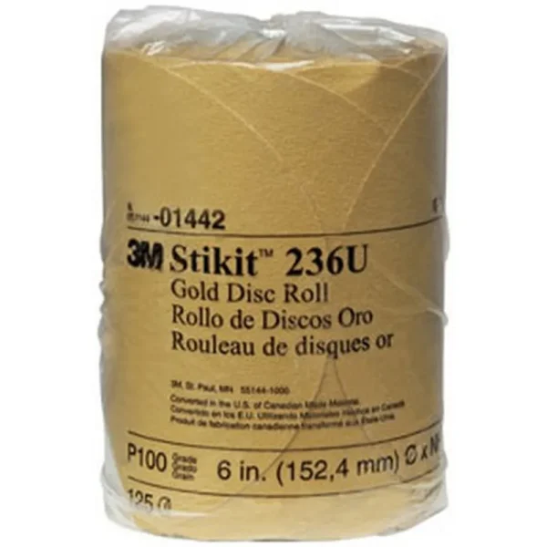 3M 6″ P100A Stikit Gold Abrasive Disc Roll 236U (1442)