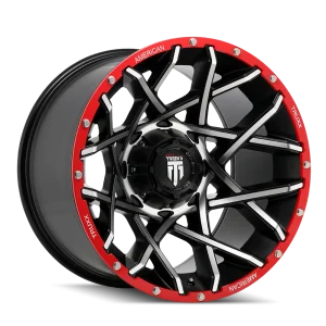 American Truxx Gridlock AT1901 Gloss Black Machined Face Red Beadlock Wheels
