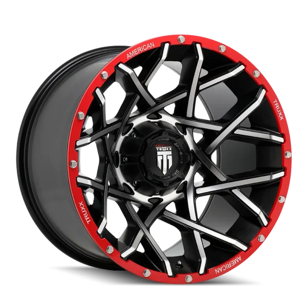 American Truxx Gridlock AT1901 Gloss Black Machined Face Red Beadlock Wheels