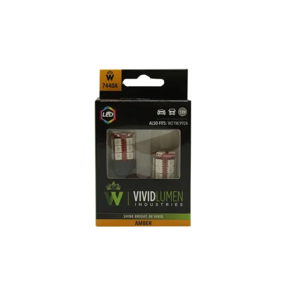 Vivid Lumen 7440 Amber LED Bulbs – Long Lasting, Pair (7440A-SMD)