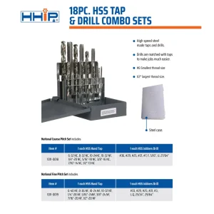 HHIP 18 PIECE #6-1/2″ HIGH SPEED STEEL TAP & DRILL COMBO SET (1011-0019) - view 2