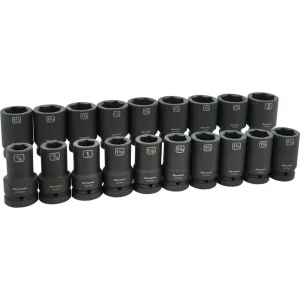 Dynamic Tools 1″ Drive 19 Piece 6 Point Deep SAE Impact Socket Set, 7/8″-2″ (D114002)