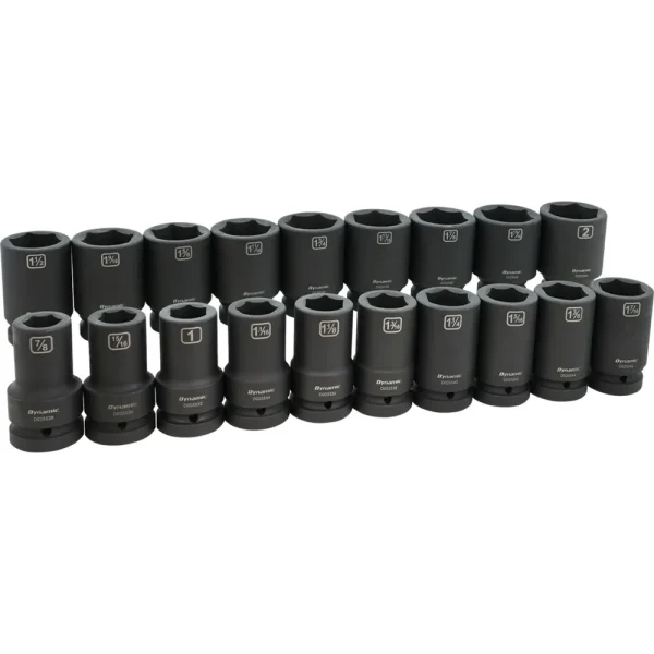 Dynamic Tools 1″ Drive 19 Piece 6 Point Deep SAE Impact Socket Set, 7/8″-2″ (D114002)