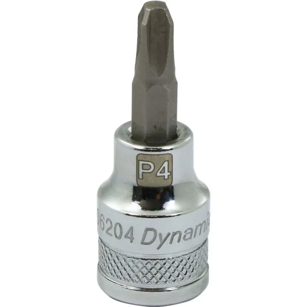 Dynamic Tools 3/8″ Drive Phillips® Head, Ph#4 Bit Standard Length, Chrome Finish Socket (D006204)