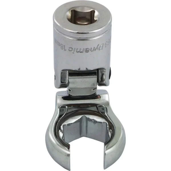 Dynamic Tools 3/8″ Drive Metric 18mm Flex Head, Crow Foot Flare Nut Socket, Chrome Finish (D008768)