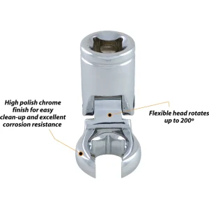 Dynamic Tools 3/8″ Drive Metric 18mm Flex Head, Crow Foot Flare Nut Socket, Chrome Finish (D008768) - view 2