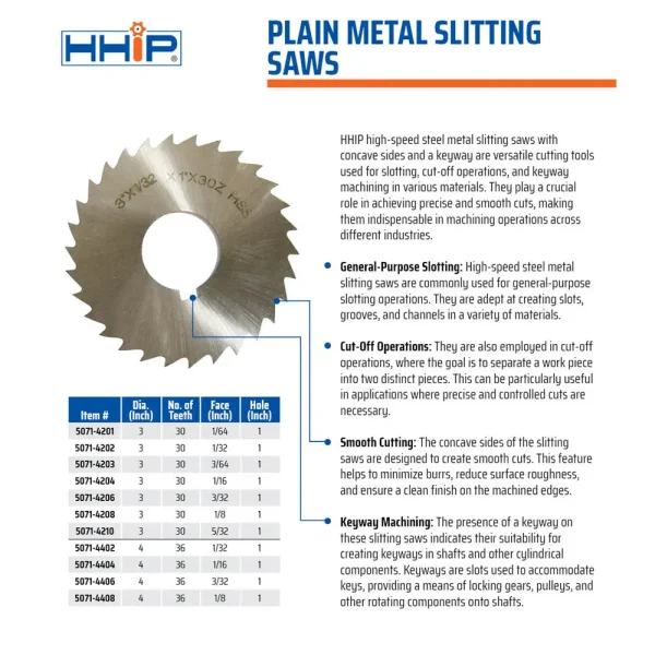 HHIP 3 X 1/8 X 1″ HIGH SPEED STEEL PLAIN SLITTING SAW (5071-4208)