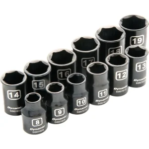 Dynamic Tools 3/8″ Drive 12 Piece 6 Point Metric, Standard Impact Socket Set, 8mm – 19mm (D010022)