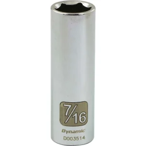 Dynamic Tools 1/4″ Drive 6 Point SAE, 7/16″ Deep Length, Chrome Finish Socket (D003514)