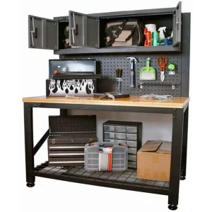 Homak 59-Inch Wood Top Workbench with 3 Door Cabinet, Steel (GS00659031) - view 2
