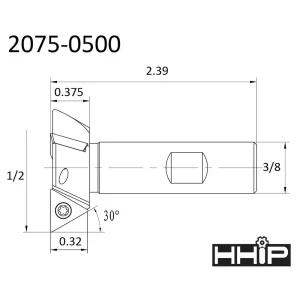 HHIP 1/2″ X 3/8 SHANK 1 FLUTE 60 DEGREE INDEXABLE DOVETAIL CUTTER (2075-0500) - view 3