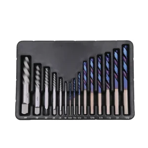 TITANIUM BLUE COBALT MECHANIC’S LEFT HAND DRILLL BIT EXTRACTOR KIT, 15 PIECE