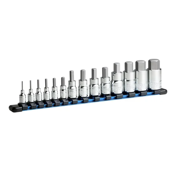 Hex Bit Socket Set, Metric, 14-Piece, Socket Rail