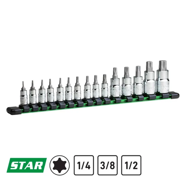 Star Bit Socket Set, 15-Piece, Socket Rail