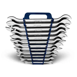 12-Piece Super Thin Flat Wrench Set, 6 to 28 mm Metric with Rack