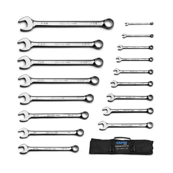 MaxChrome Combination Wrench Set in Canvas Pouch, SAE, 1/4″ to 1-1/4″
