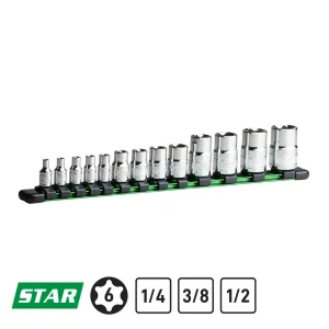 External Star Socket Set, 13-Piece, Socket Rail
