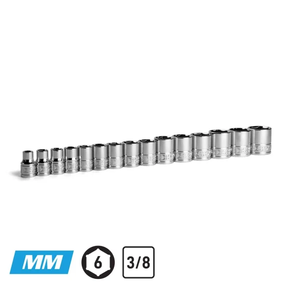 3/8″ Drive Shallow Chrome Sockets Set, Metric, 8-22 mm