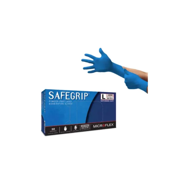 Microflex SafeGrip Powder-Free Medical-Grade Extended Cuff Latex Exam Gloves, 50/BOX